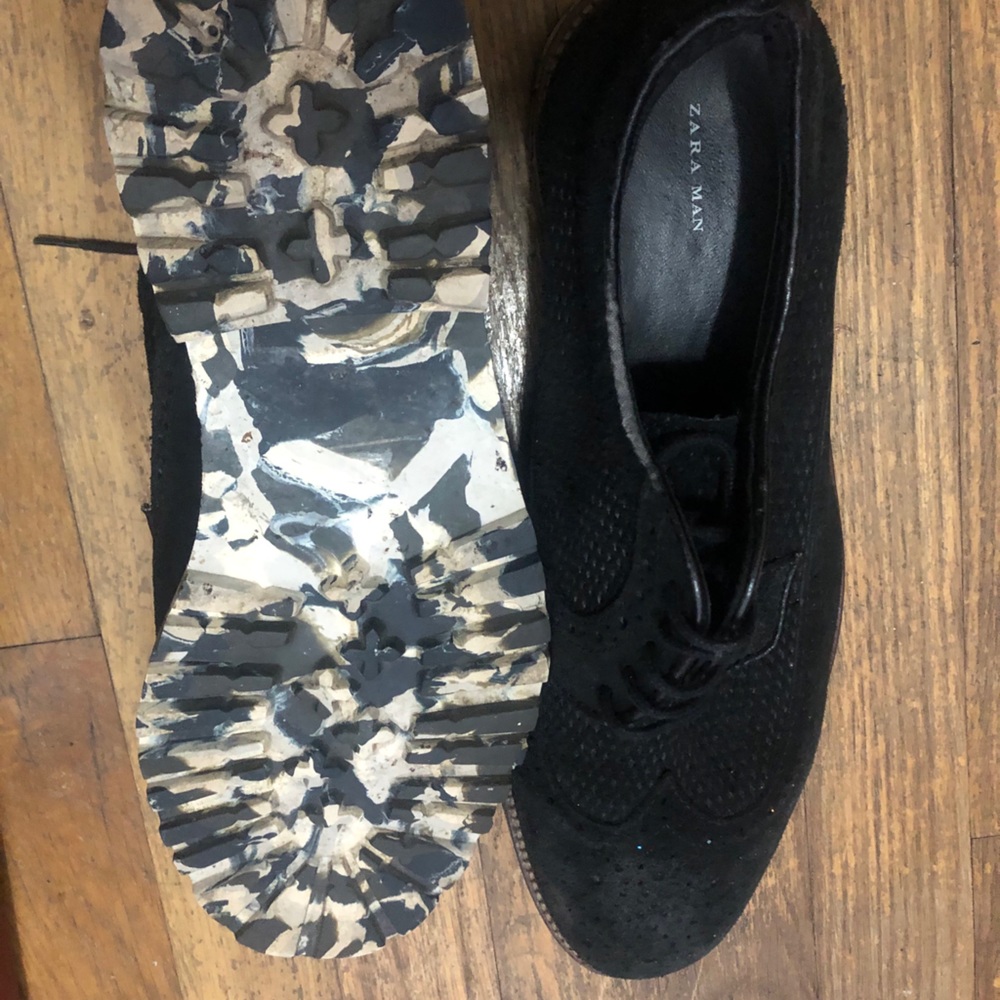 Black zara oxfords with checkered black and white soles